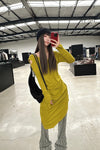 marc le bihan off shoulder pleated dress 2849 E23 ANIS